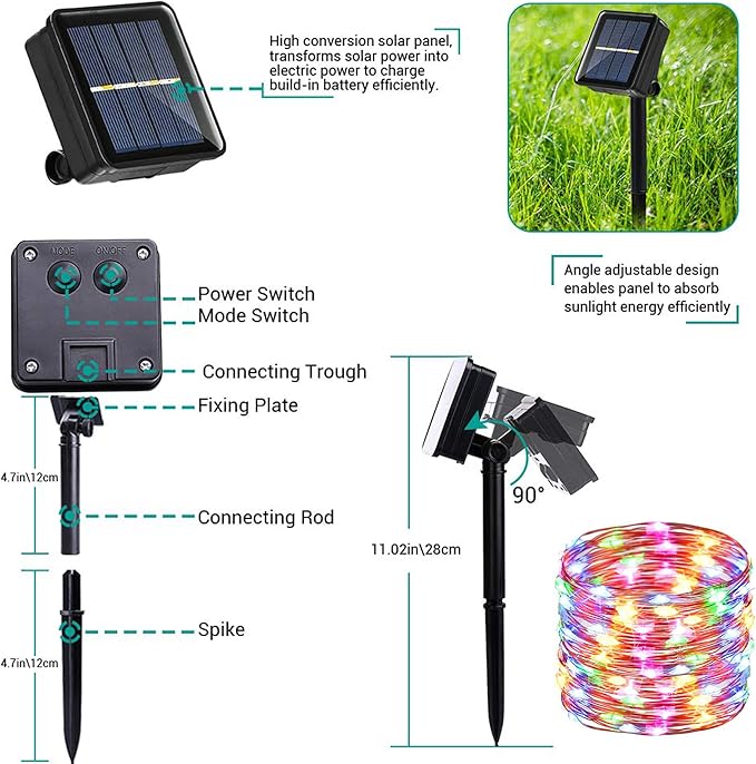 Joomer Solar Fairy Lights, 4-Pack Total 104FT 320LED Solar String Lights Outdoor Waterproof 8 Lighting Modes for Fence Party Garden Patio Yard Home Holiday Tree Outdoor Decoration (Multicolor)