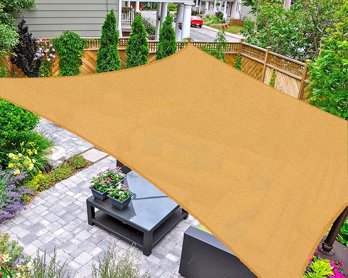 AsterOutdoor Sun Shade Sail Rectangle 8' x 12' UV Block Canopy for Patio Backyard Lawn Garden Outdoor Activities, Sand