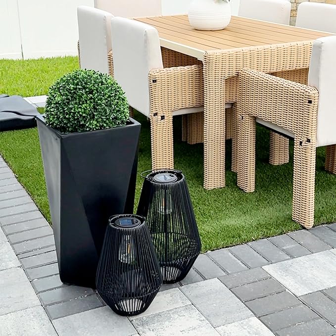 Outsunny Set of 3 Tall Planters, 28.75", 24.5", 20.5", MgO Indoor Outdoor Planters with Drainage Holes, Stackable Flower Pots for Garden, Patio, Balcony, Front Door, Black