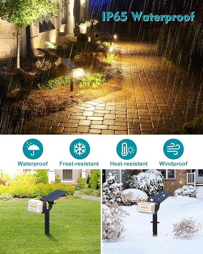 102 LEDs Solar Spot Lights Outdoor Waterproof IP65, [ 4 Modes/8 Pack] Solar Spotlights, Adjustable Light & Panel Landscape Flood Powered Lights for Yard Garden Pathway Wall Tree(Warm White)