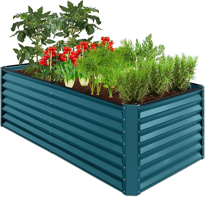 Best Choice Products 6x3x2ft Outdoor Metal Raised Garden Bed, Deep Root Box Planter for Vegetables, Flowers, Herbs, 269 Gallon Capacity, 100% Non Toxic Materials - Peacock Blue