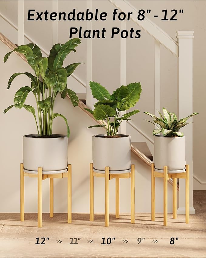 Adjustable Plant Stand Indoor, Bamboo Plant Stand Fits 8 9 10 11 12 Inches, Small Corner Planter Holder for Indoor Plants, Single Floor Plant Stands for Living Room Balcony, Natural Tall