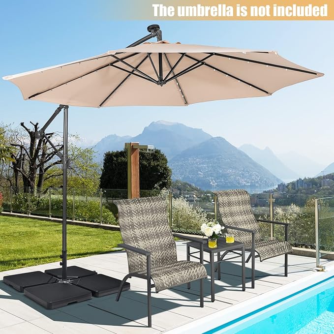Tangkula 4Pcs 13L 220 lbs Cantilever Offset Patio Umbrella Base, Water & Sand Filled Heavy Duty Outdoor Umbrella Base, Square Umbrella Base Plate Set with Easy-Fill Spouts, Black