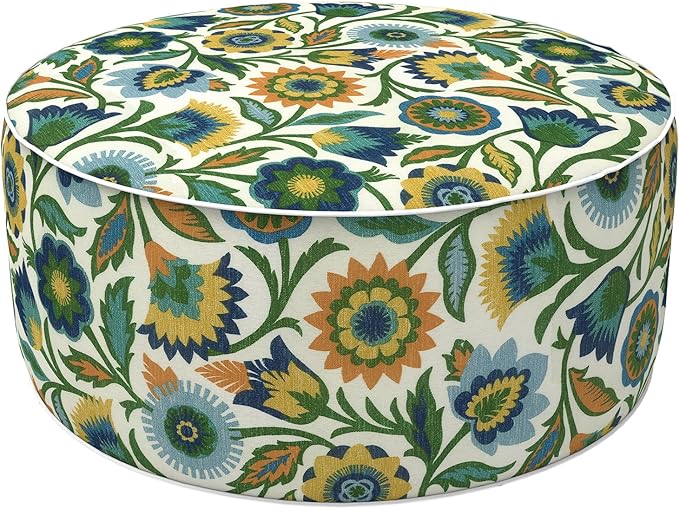 LVTXIII Inflatable Stool Ottoman Footrest with Handle, Decorative Fade-Resistant Foot Stool, Indoor or Outdoor Pouf for Home Garden and Camping Use, D21 x W 21 x H9, Fiesta Floral