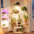 PRAISUN 51 Inch Plant Stand with Grow Lights, 8 Tiered Indoor Plant Shelf with Larger Flower Holder, Curved-tubed Design, 3 Light Modes, Corner Plant Rack for Living Room, Oak