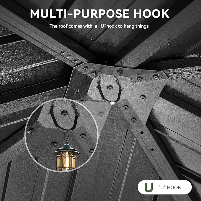 Aoxun Hardtop Gazebo 10x10, Aluminum Frame Canopy with Galvanized Steel Roof, Outdoor Gazebo with Breathable Netting and Privacy Curtain for Backyard