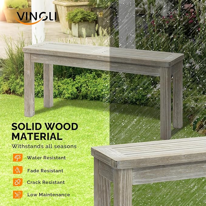 VINGLI Outdoor Wooden Bench, 40” Porch Bench Outdoor Backless Garden Bench, Small Outdoor Bench for Deck Patio Entryway (Grey, 40in)