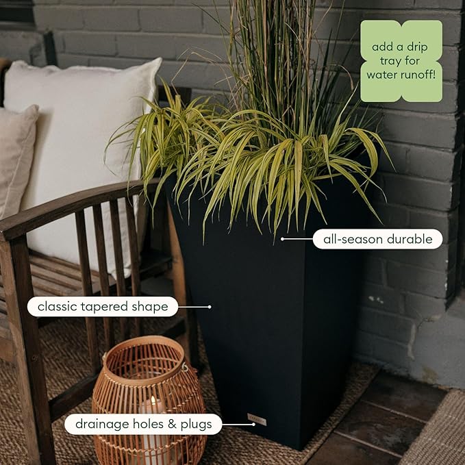 Veradek V-Resin Indoor/Outdoor Taper Planter (26 inch, Black)