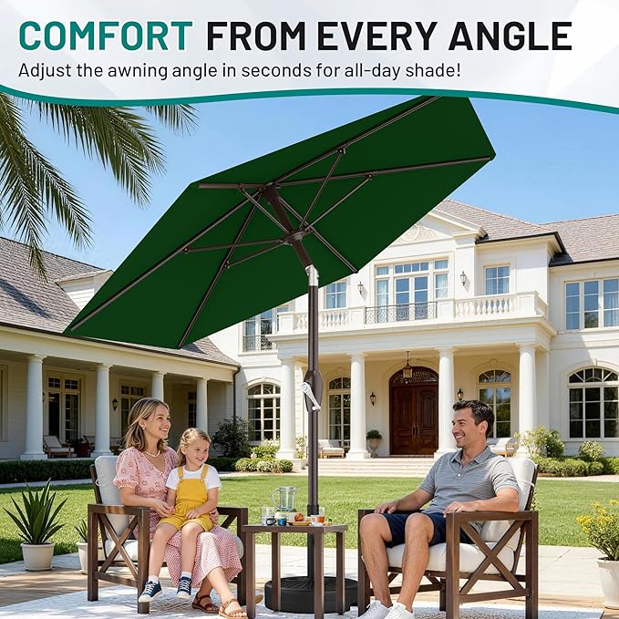 AreShark 7.5FT Patio Umbrella Table Market Umbrella with 6 Sturdy Ribs, Button Tilt/Crank, Heavy-Duty Outdoor Umbrellas for Pool, Deck, Garden and Backyard, Dark Green