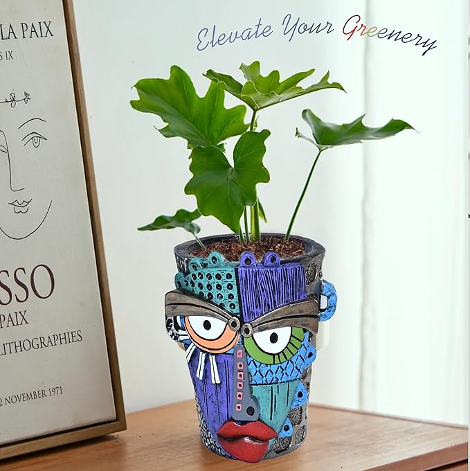 Abstract Face Planter Pots for Plants,Hand-Painted Colorful Flower Pots with Drainage,Indoor Outdoor Garden Decor Gift(Eclectic,Small)