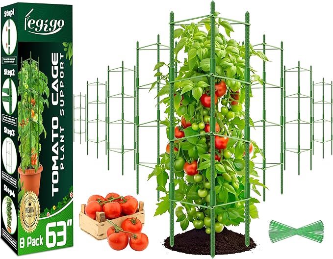 Legigo 8-Pack Up to 63inch Tomato Cages for Garden Plant Support- Garden Stakes Tomato Cage, Tomato Trellis for Potted Plants, Tomato Cages Plant Stakes for Climbing Vegetables Plants Flowers