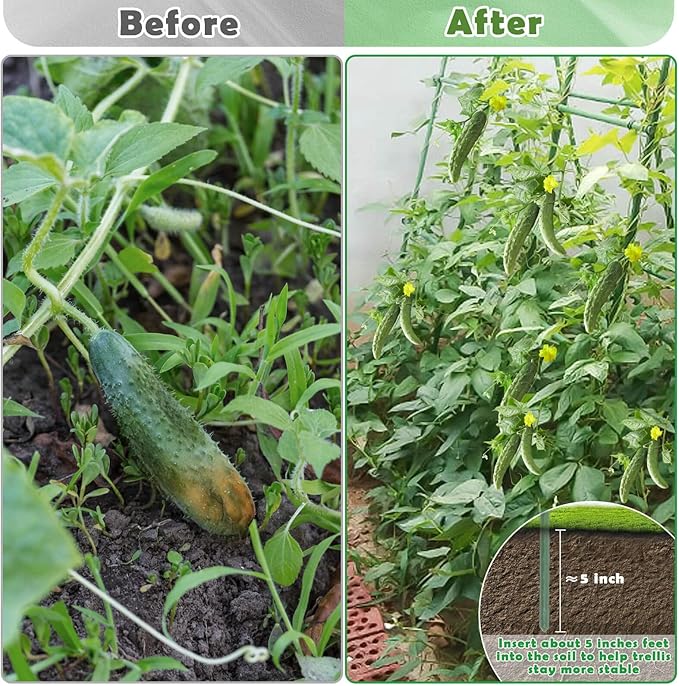 Cucumber Trellis for Raised Beds, 63 x 45 Inch U-Shaped Garden Trellis for Climbing Plants Outdoors with Climbing Net, Metal Detachable Arch Plant Support Vegetable Trellis