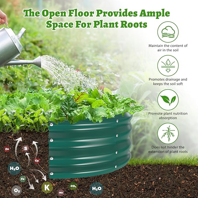 Oval Galvanized Planter Box, Metal Raised Garden Bed - 0.8MM Thick- Ideal for Outdoor Gardening and Planting of Vegetables Flowers Fruits Succulent Plants and Others (Green, 6X3X1 FT)