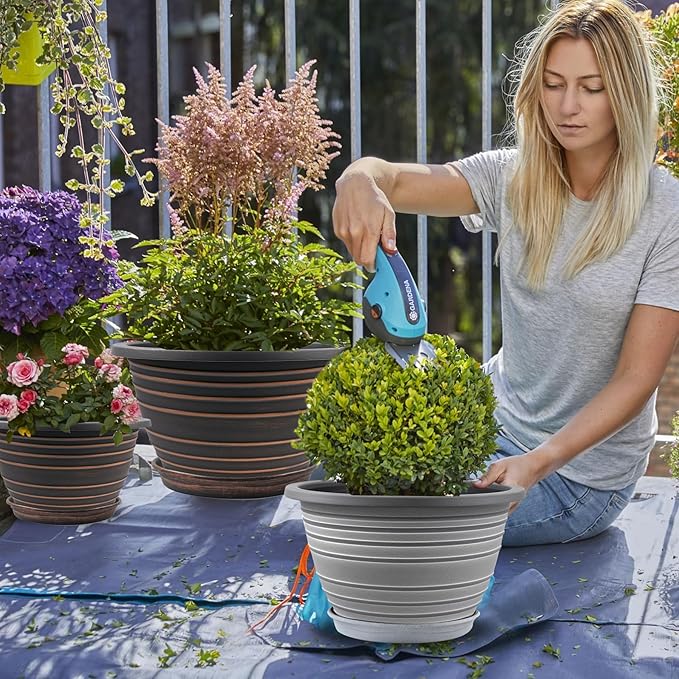 12 Inch Plastic-Flower Pot-for-Indoor Plants, 3 Pack Large planters for Outdoor Plants with Drainage Holes & Saucers, Retro Antique Imitation Decorative Garden Pots Planters