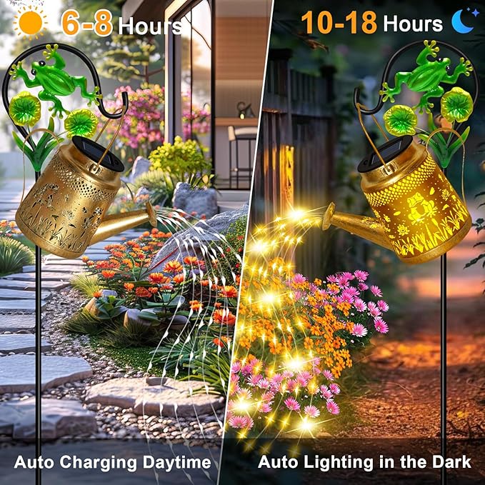 Solar Lanterns Outdoor Garden Decor, Mothers Day Gifts for Women Mom Grandma Birthday, Large Frog Hanging Watering Can with Shepherd Hook, Waterproof Garden Lights for Outdoor Yard Christma Gifts