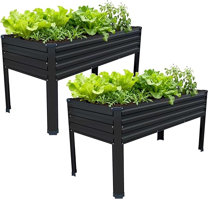 2PCS 48×24×30in Galvanized Raised Garden Bed,Metal Elevated Planter Box with Legs for Patio,Balcony,Backyard,300lb Capacity,Black
