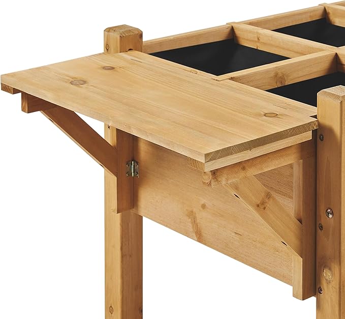 Yaheetech 49x22x32in 8 Pockets Horticulture Raised Garden Bed Elevated Wood Planter Box Stand with Foldable Side Table and Storage Shelf for Herb/Vegetables/Flowers, Light Brown