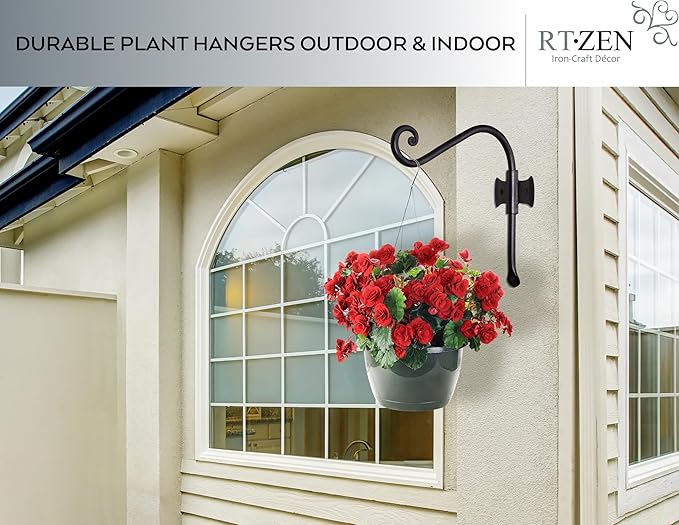 RTZEN Plant Hangers Indoor or Outdoor - Wrought Iron Metal Hanger Indoor Hook - Heavy Duty Wall Bracket Hooks for Hanging Plants Baskets Lanterns Wind Chimes - 2 Pack (Black Axe-Shape Hooks)