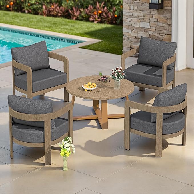 Outdoor Patio Furniture Set, 5 Pieces Modern Metal Patio Conversation Set with 6" Thick Cushions, Outdoor Lounge Sofa 350lbs for Backyard Porch Balcony, Grey