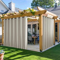 NICETOWN 2 Panels Outdoor Curtains for Patio Waterproof & Windproof, Extra Wide Grommet & Back Tab on Top & Bottom Thermal Insulated Sun Blocking Drapes with Rope for Deck, Natural, W100 x L84