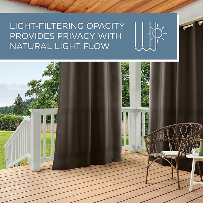 TOWN & COUNTRY BASICS Cabana Solid Heavyweight Indoor Outdoor Curtains, Light Filtering Opacity with Grommet Top, Water Repellent, 2-Pack Set, 54"x120", Chocolate