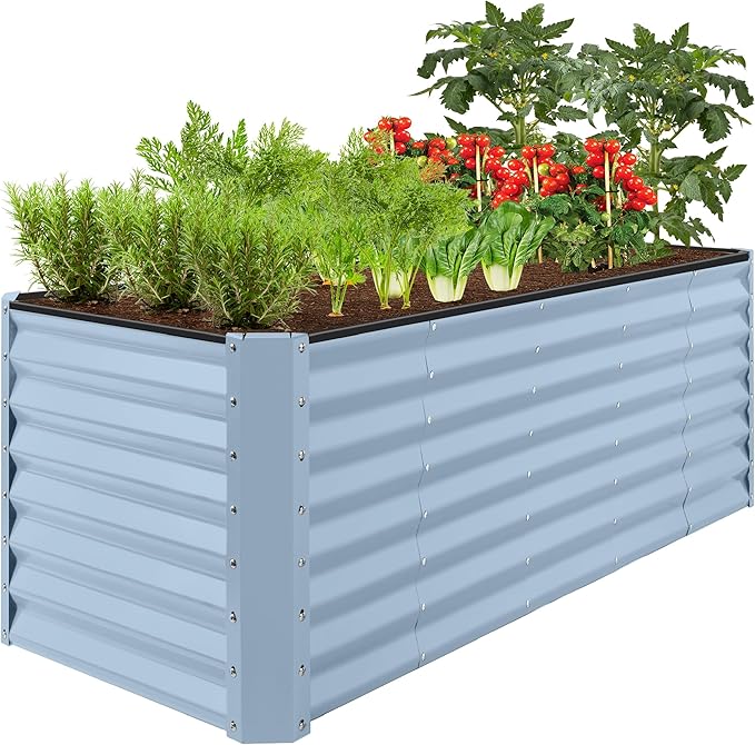 Best Choice Products 8x2x2ft Raised Outdoor Metal Garden Bed, Deep Root Box Planter for Vegetables, Flowers, Herbs, 240 Gallon Capacity, 100% Non Toxic Materials - Mist Blue