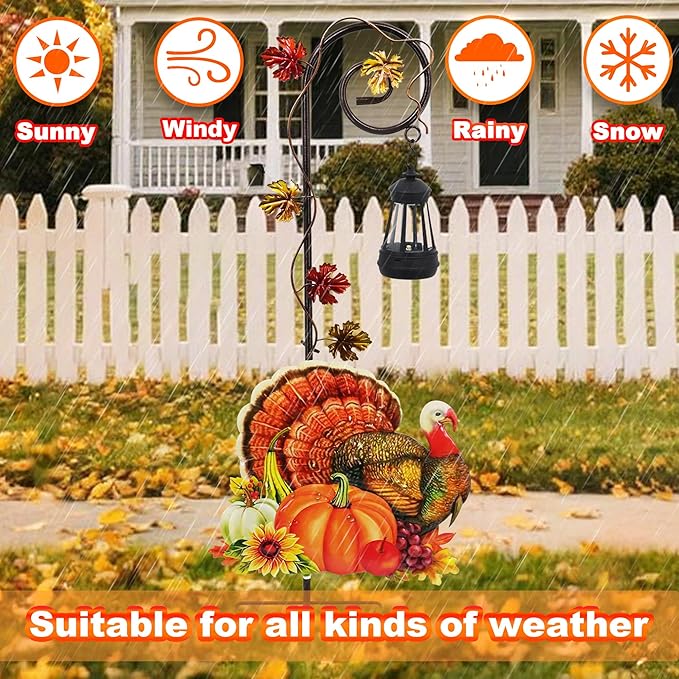Turkey Garden Metal Stake with Solar Light, Outdoor Solar lamp Decoration, Turkey Solar Lantern for Outdoor Garden Lawn Patio