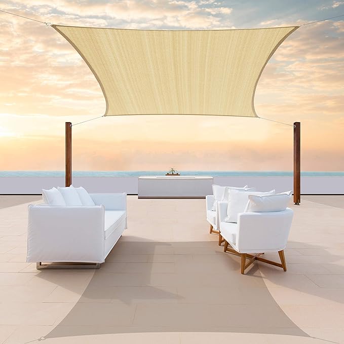 ColourTree TAPR1616 Custom Size 14' x 17' Beige Sun Shade Sail Canopy UV Block UPF50 Rectangle - Commercial Standard Heavy Duty - 190 GSM - 3 Years Warranty