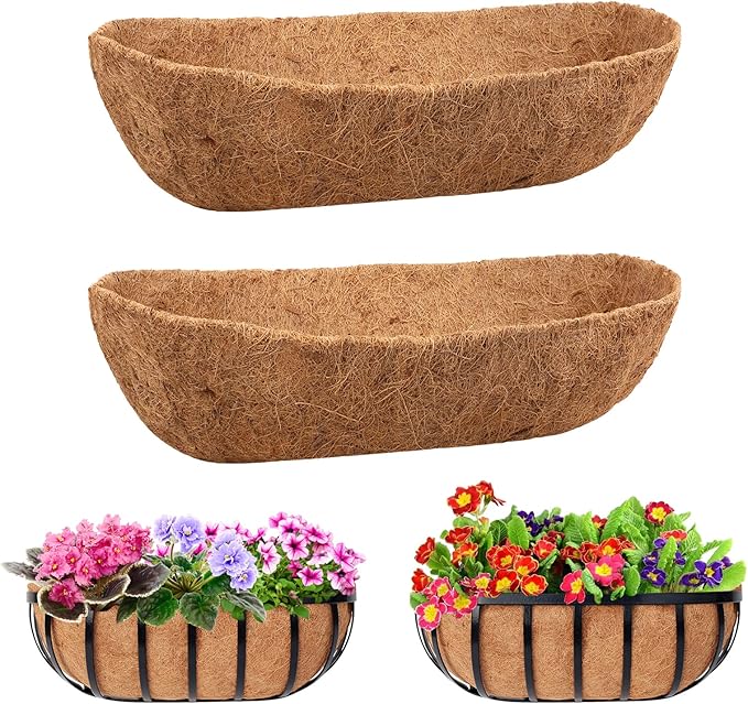 Legigo 2 Pack Trough Coco Liner for Planters- 24 Inch Window Box Liners Coconut Coir Basket Liners, Planter Box Coconut Liner for Window Flower Box Pots, Fence Trough Planter, Wall Planter Basket