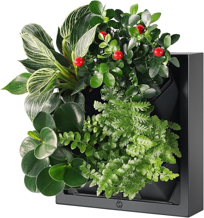 Wall-Mounted Vertical Garden Planter – Ready-to-Use Indoor Wall Planter with 4 Grow Pots – Perfect for Herbs, Succulents & Flowers – No Assembly Required(Black)