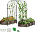 DoCred 3 in 1 Raised Garden Bed with 87in Tall Arch Trellis for Climbing Plants, Galvanized Planter Garden Box Outdoor for Gardening, Climbing Vegetables, Flower