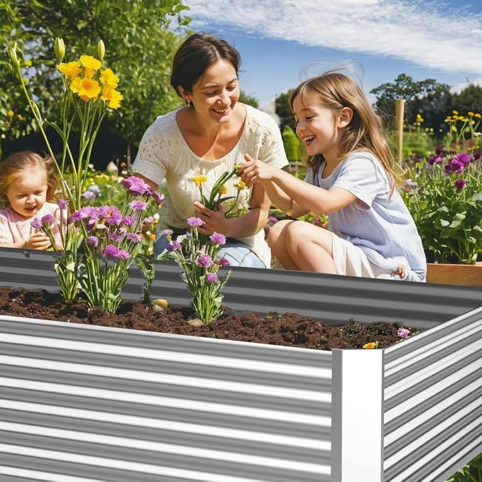 3 Pack 8x4FT Corrugated Galvanized Steel Raised Garden Bed Outdoor, Metal Above Ground Garden Bed for Vegetables and Flowers, Rectangle Raised Beds for Gardening