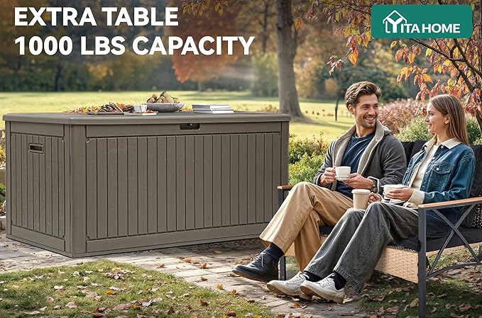 YITAHOME 260 Gallon Large Deck Box with Divider & Side Handles, Outdoor Double-Wall Storage for Patio Furniture Cushions, Garden Pool Accessories, Waterproof & Lockable