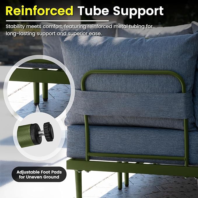 Sundale Outdoor 4 Pieces Patio Furniture Set, Metal Sectional Sofa Patio Conversation Set with 6 Inch Cushions, Modern Patio Corner Couch for Balcony, Porch, Sunroom