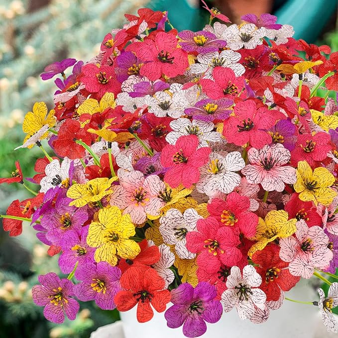 MACTING 12 Bundles Artificial Spring Flowers for Outdoors UV Resistant Fake Flowers Faux Plastic Plants No Fade for Planters Window Patio Porch Yard Garden Indoor Outdoor Decorations(Mix Color-1)