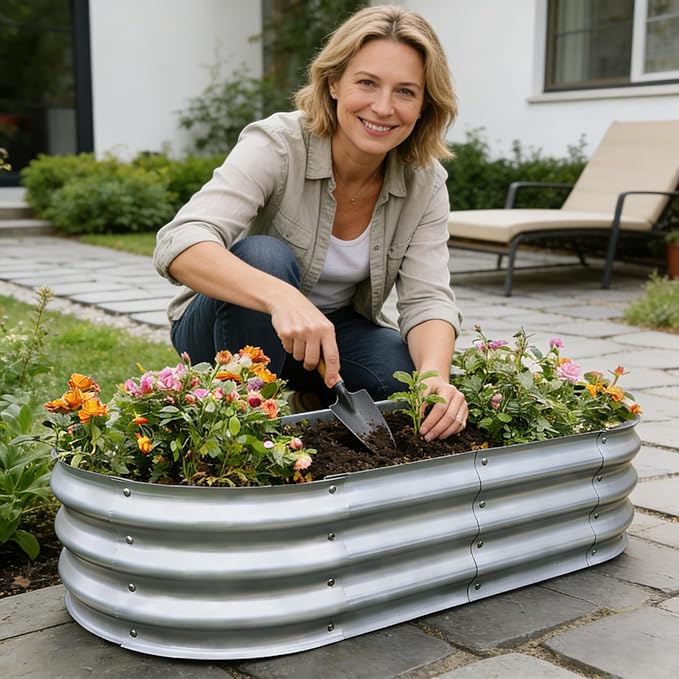 Gardmax 2 Pack Galvanized Raised Garden Bed, Lightweight Planter Boxes Outdoor with Easy Assembly, Large Garden Bed for Vegetables, Fruits, Flower Silver