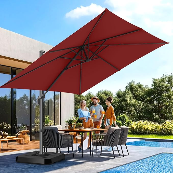 HOTEEL10x10ft Patio Umbrella Cantilever Umbrellas - Upgrade and Intensify - 360 Rotation and 5 Angles Adjustment - Aluminum Offset Pool Umbrella Outdoor Umbrellas for Patio Garden Pool