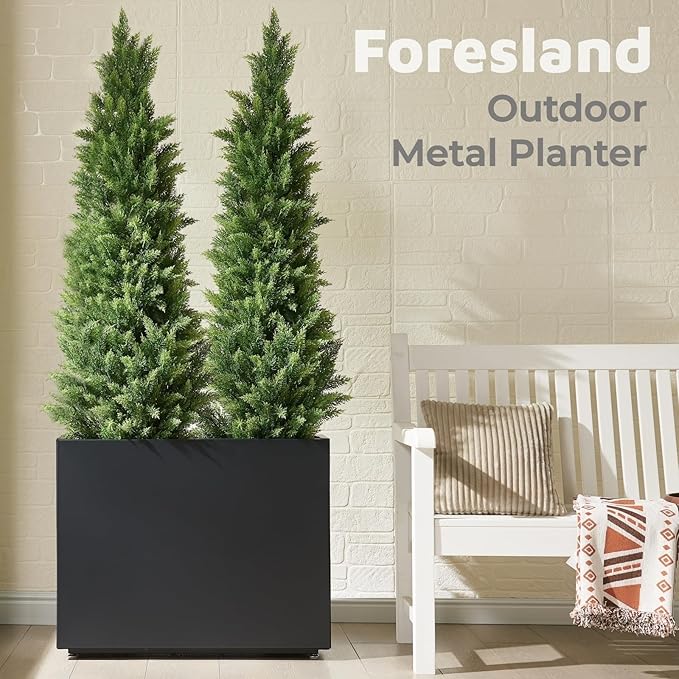 Tall & Long Metal Planter with Middle Shelf, 36W x 11D x 30H Large Rectangular Outdoor Planter Box, Span Divider for Garden, Patio, Yard | Easy 5-Min Assembly, Drainage Holes, Adjustable Feet, Black