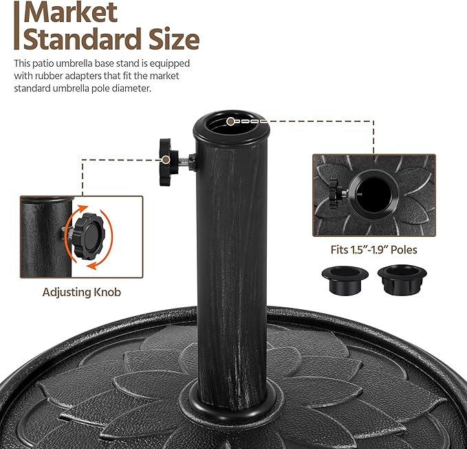 Yaheetech 18'' Umbrella Base 26.5lbs Heavy Duty Patio Umbrella Stand, Round Umbrella Base Stand, Resin Umbrella Holder for Outdoor, Garden, Yard, Black
