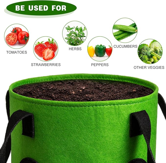 2 Pack Green Upside Down Tomato & Herb Planter, Outdoor Hanging Durable Aeration Fabric Strawberry Planter Bags