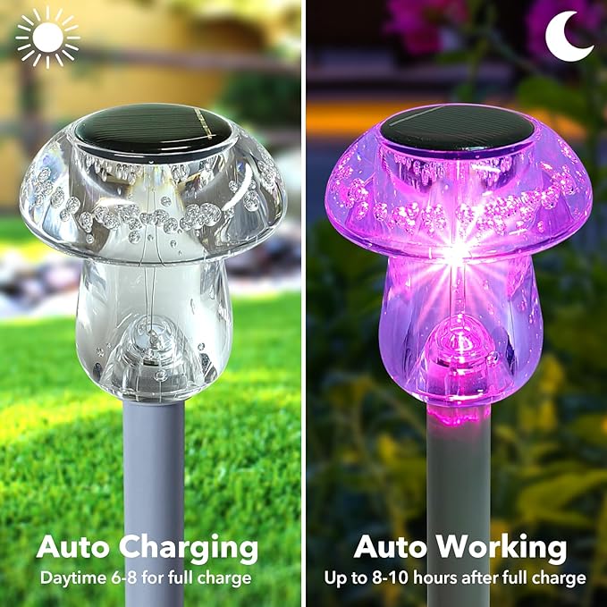 Solar Lights Outdoor, 8 Pack Mushroom Lights Outside Waterproof, Solar Powered LED Lighting for Garden, Yard, Landscape, Path, Pathway, Lawn, Walkway, Driveway, Backyard Decor (Color Changing)