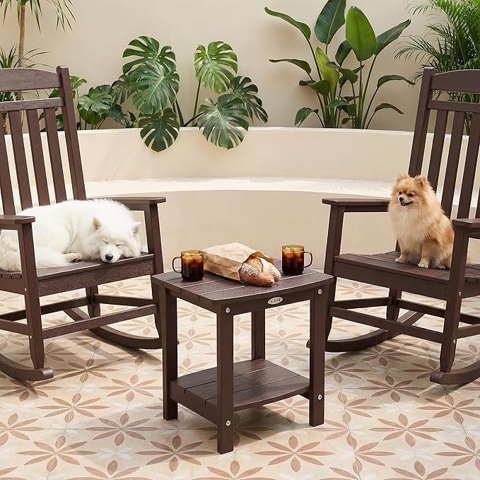 Y&M Outdoor Side Table, HIPS Adirondack Small Double Layer Table, Waterproof Square Outside Table, Balcony End Tables for Patio, Pool, Porch, Deck, Indoor or Outdoor Use, Coffee