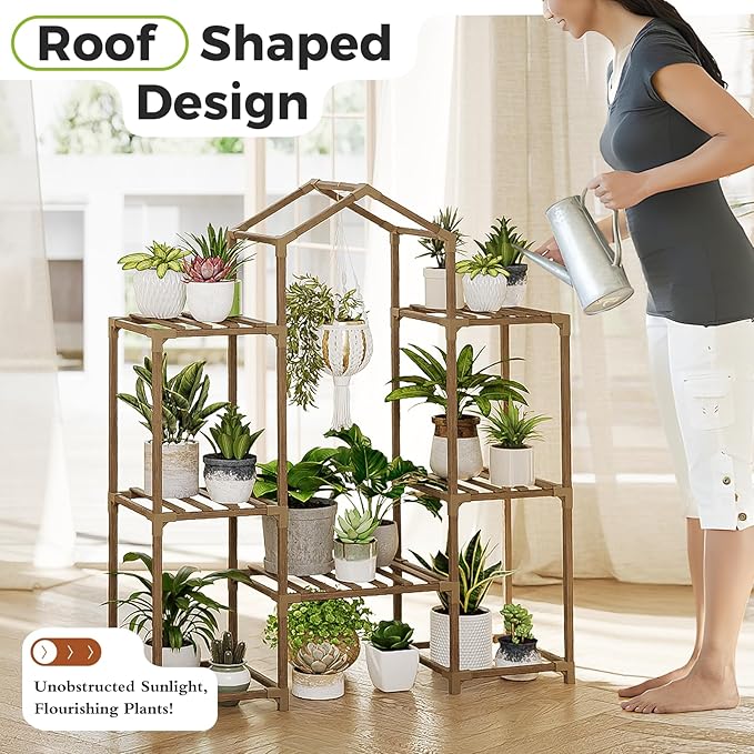 Bamworld Plant Stand Indoor Hanging Plant Shelf Outdoor Large Plant Rack for Multiple Plants Boho Home Decor Plant Gift for Mom Woman