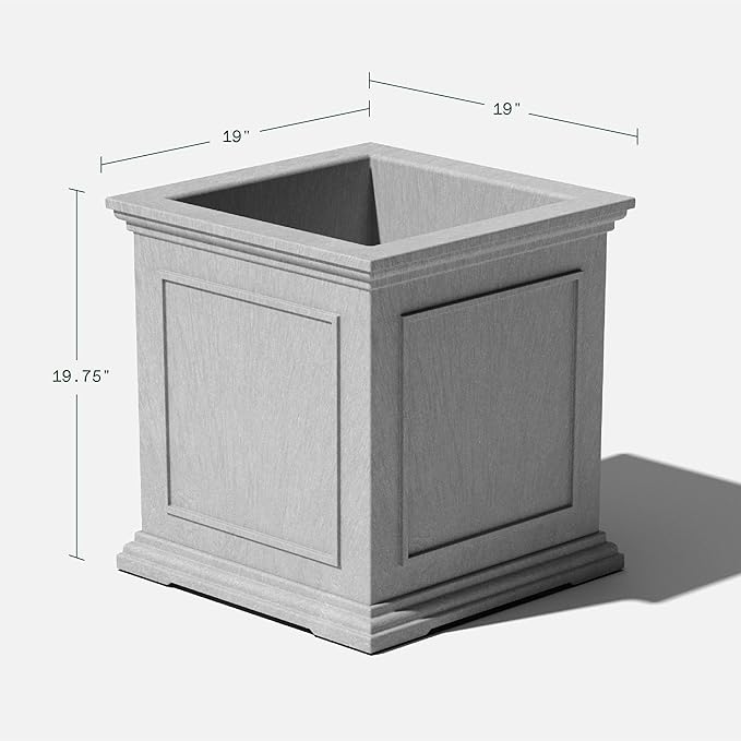 Veradek Brixton Series Cube Plastic Planter - Square Planter for Indoor or Outdoor Patio/Front Porch | Durable All-Weather Use w/Drainage Holes | Classic Estate Design for Flowers, Tall Plants, Trees