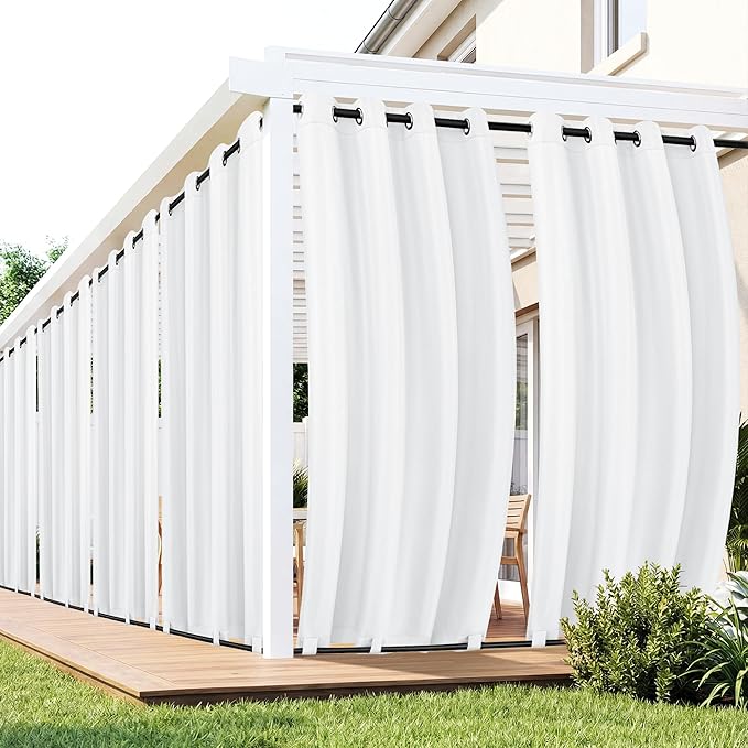 Outdoor Curtains for Patio Waterproof 6 Panels - Windproof, Privacy, Weatherproof Outside Drapes for Gazebo Pergola Porch, Grommet Top and Tab Bottom, 54x84 Inch, White