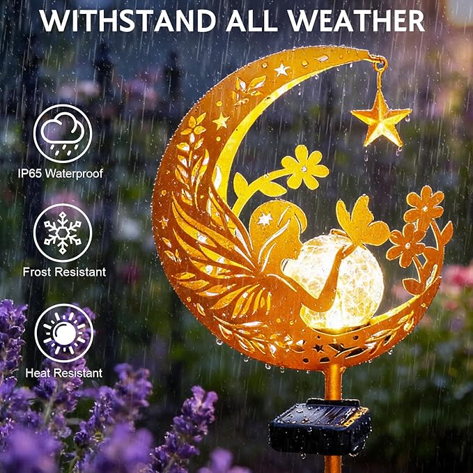ZNYCYE Solar Lights Outdoor Decorative Moon Angel Solar Stake Lights Pathway Lights, Birthday Gifts for Women mom Grandma,Fairy Garden Decor Waterproof for Walkway, Yard, Lawn, Patio (Warm White)