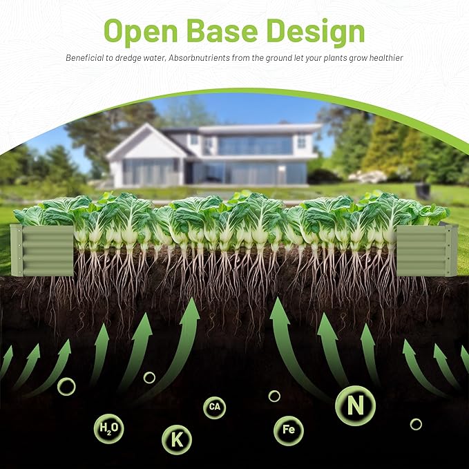 2PCS 8x4x1FT Galvanized Raised Garden Bed, Galvanized Planter Raised Garden Boxes Outdoor, Large Metal Raised Garden Beds for Vegetables-Green