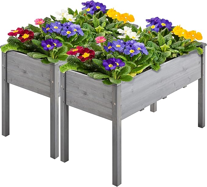 Yaheetech 2pcs Raised Garden Bed Outdoor Horticulture with Legs Elevated Wood Raised Planter Boxes w/Stable Rectangle Structure Standing Planter for Vegetables Flowers Herbs Planting, Gray