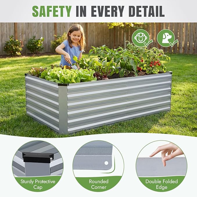 INNO STAGE 6x3x2ft Galvanized Raised Garden Bed, Raised Garden Bed Kit-Metal Planter Box Outdoor, Planting for Vegetables, Fruits, Herbs, Flowers, Silver