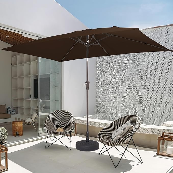 JEAREY 6.5x10 ft Rectangular Patio Umbrellas Rectangle Outdoor Umbrella with Push Button Tilt and Crank, Market Table Umbrella 6 Sturdy Ribs UV Protection for Poolside Garden Backyard Deck, Brown